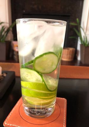 A picture of Summer refreshing drink cucumber lemon water.