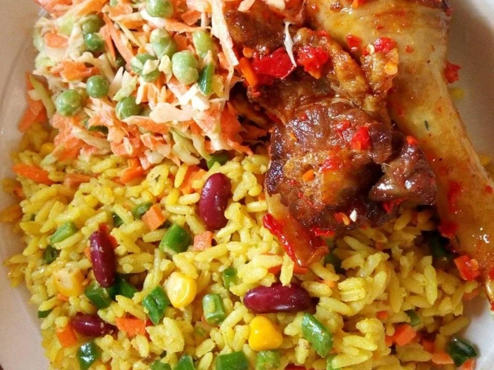 Easy Steps to Prepare Recipe Fried rice,salad and fried chicken that is  Makes Drooling, Really Delicious}