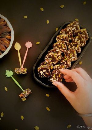 A picture of Dates and nuts roll.