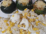 Zapallitos rellenos con carne de 🐖 con ensalada de arroz 🌽🥚