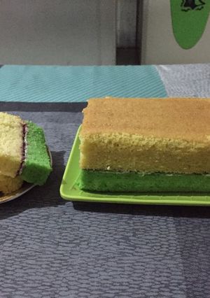 Foto resep Spong cake lapis vanila & pandan no sp no bp