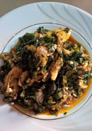 A picture of Vegetable okra soup.