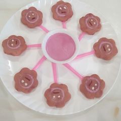 Pink idli with beetroot coconut chutney A picture of Pink idli with beetroot coconut chutney.