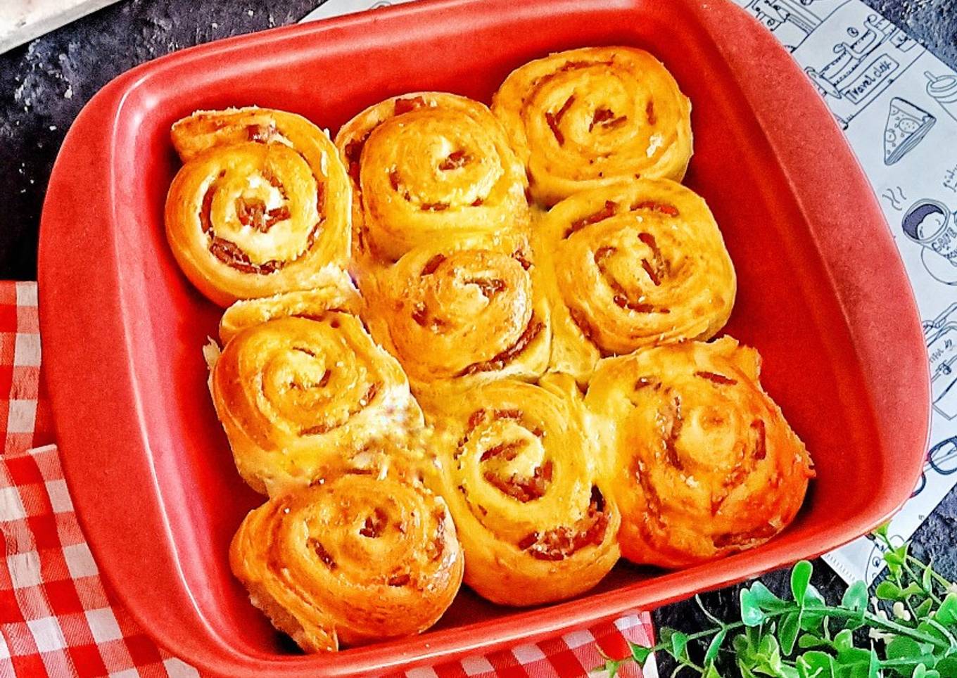 Ham & Cheese Roll Bread No Mixer(Metode Autolisis)