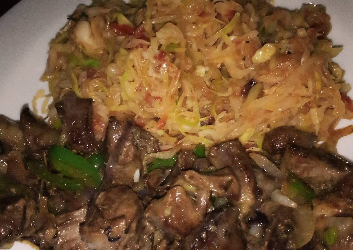 Fried goat heart served with veggies