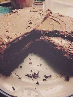 A picture of 2 layer chocolate cake.