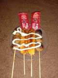 Sosis baso bakar toping mayones+ saos pedas