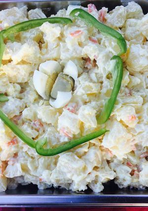 A picture of Potato salad with mayonnaise.