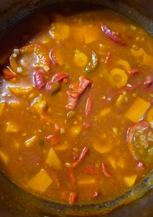 Hajdinás-paradicsomos-kápiás édesburgonya leves recept fotója