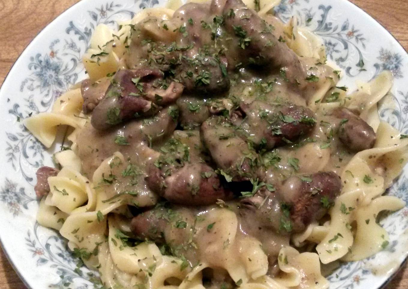 Chicken hearts and gravy