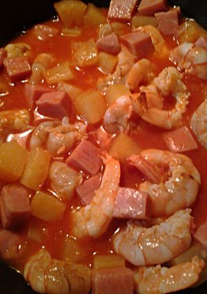 A picture of Shrimp, Spam, and Pineapple Soup.