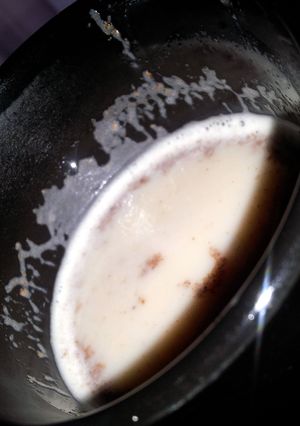 A picture of nutmeg and soy milk.