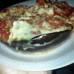 A picture of Cookie's Mozzarella & Rice Stuffed Eggplants.