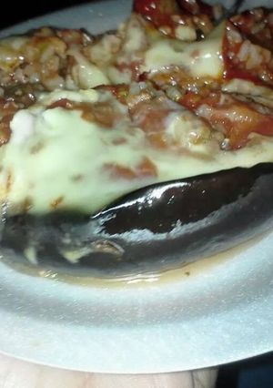 A picture of Cookie's Mozzarella & Rice Stuffed Eggplants.