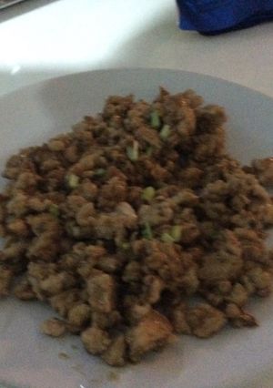A picture of Thai-style Stir Fried Garlic Minced Pork.