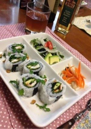 A picture of California Rolls.