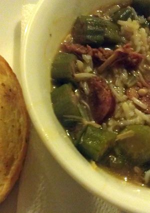 A picture of Turkey and sausage Gumbo.