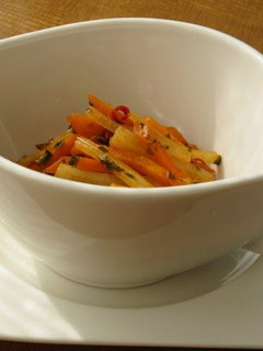 A picture of Spicy Carrot and Celery Steamed in Ketchup.