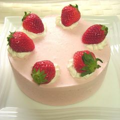 A picture of Spring-Colored Strawberry Mousse Cake.