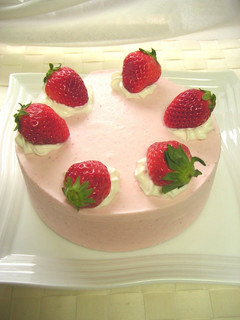 A picture of Spring-Colored Strawberry Mousse Cake.