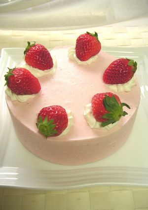 A picture of Spring-Colored Strawberry Mousse Cake.