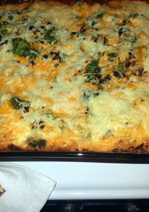 A picture of Eggplant and Broccoli Parmesan (with meat substitute).