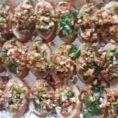 A picture of Tofu and vegetable Bruschetta.