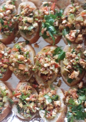 A picture of Tofu and vegetable Bruschetta.