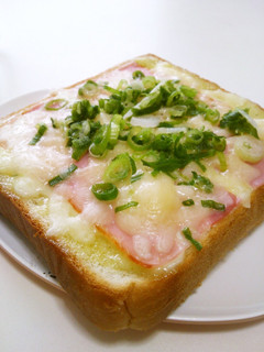 A picture of Toast with Wasabi Mayonnaise Bacon and Green Onion.