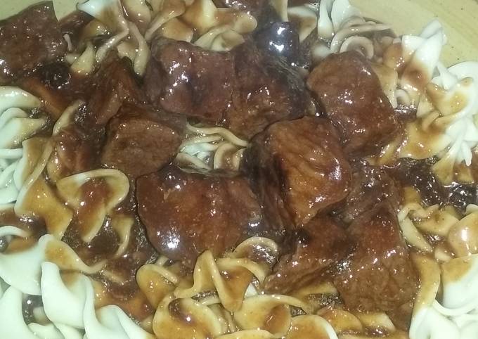 Simple Way to Make Favorite Beef tips with gravy over egg noodles