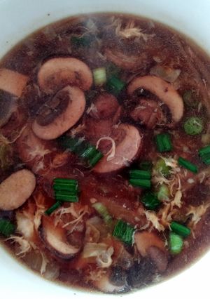A picture of spicy hot and sour soup.
