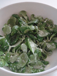 A picture of Watercress salad with yogurt dressing.