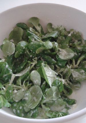 A picture of Watercress salad with yogurt dressing.