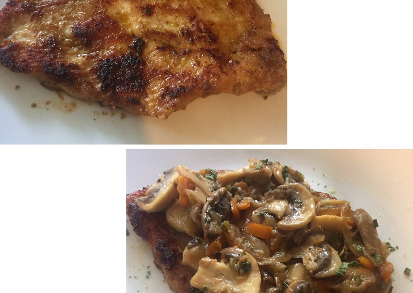 Pechuga de pollo a la plancha ❤️ servida con champiñones salteados con vegetales y jugo de limón 💝