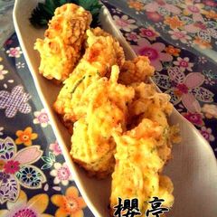 A picture of Chikuwa Fries Stuffed with Potato Salad.