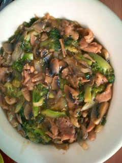 A picture of Broccoli Mushroom with Oyster Sauce.