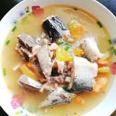A picture of Mackerel sardines with sotanghon soup.