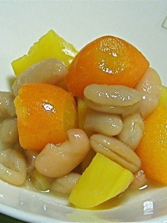 A picture of Sweetly-Simmered Kumquat, White Beans, and Sweet Potato.