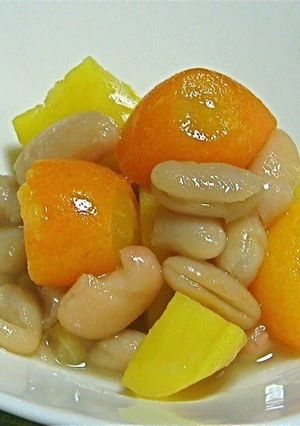A picture of Sweetly-Simmered Kumquat, White Beans, and Sweet Potato.