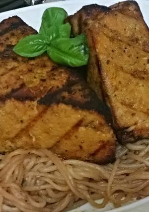 A picture of Sweet & Smokey Grilled Tofu with Shiritaki Noodles.