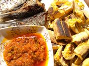 A picture of roasted plantain and sauce