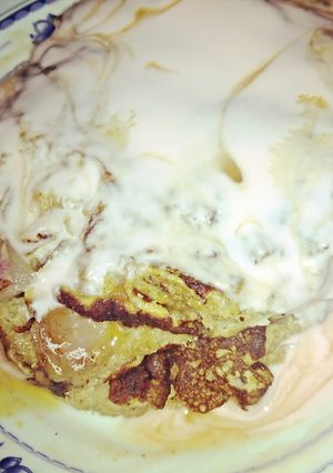 A picture of Coconut Pancake w/ yogurt n' honey.