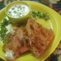 Veg seekh kabab Paratha with cheesy dip A picture of Veg seekh kabab Paratha with cheesy dip.