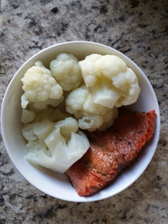 A picture of Hot Pepper Jelly Glazed Salmon & Cauliflower.