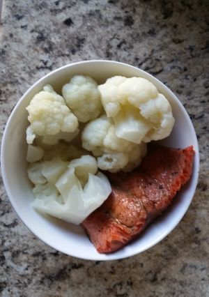 A picture of Hot Pepper Jelly Glazed Salmon & Cauliflower.