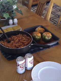 A picture of Stuffed green bell peppers.