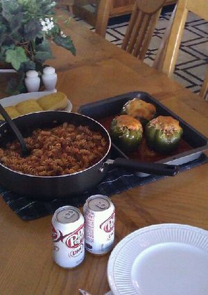 A picture of Stuffed green bell peppers.