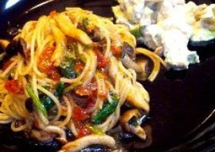 Recipe of Award-winning One-Plate Dinner Tomato and Anchovy Pasta.