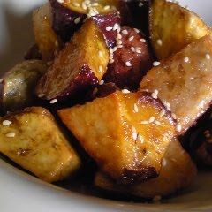 A picture of Non-Fried but Crispy Candied Sweet Potatoes.