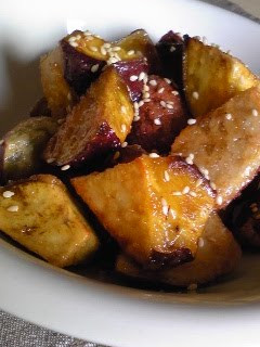 A picture of Non-Fried but Crispy Candied Sweet Potatoes.